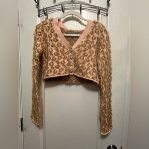 Urban outfitters kimchi blue cropped leopard print cardigan women’s S Boho Retro